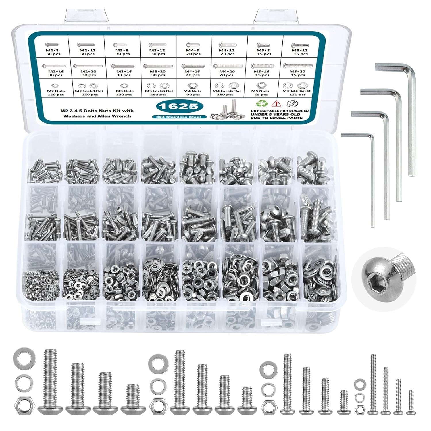 1625 stuks M2 M3 M4 M5 304 roe - Nuts Mix recensie en prijs